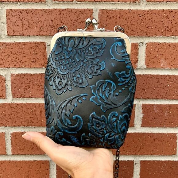 Vintage Style Handmade Genuine Embossed Leather Purse/ Phone case/Crossbody - Picture 5 of 12